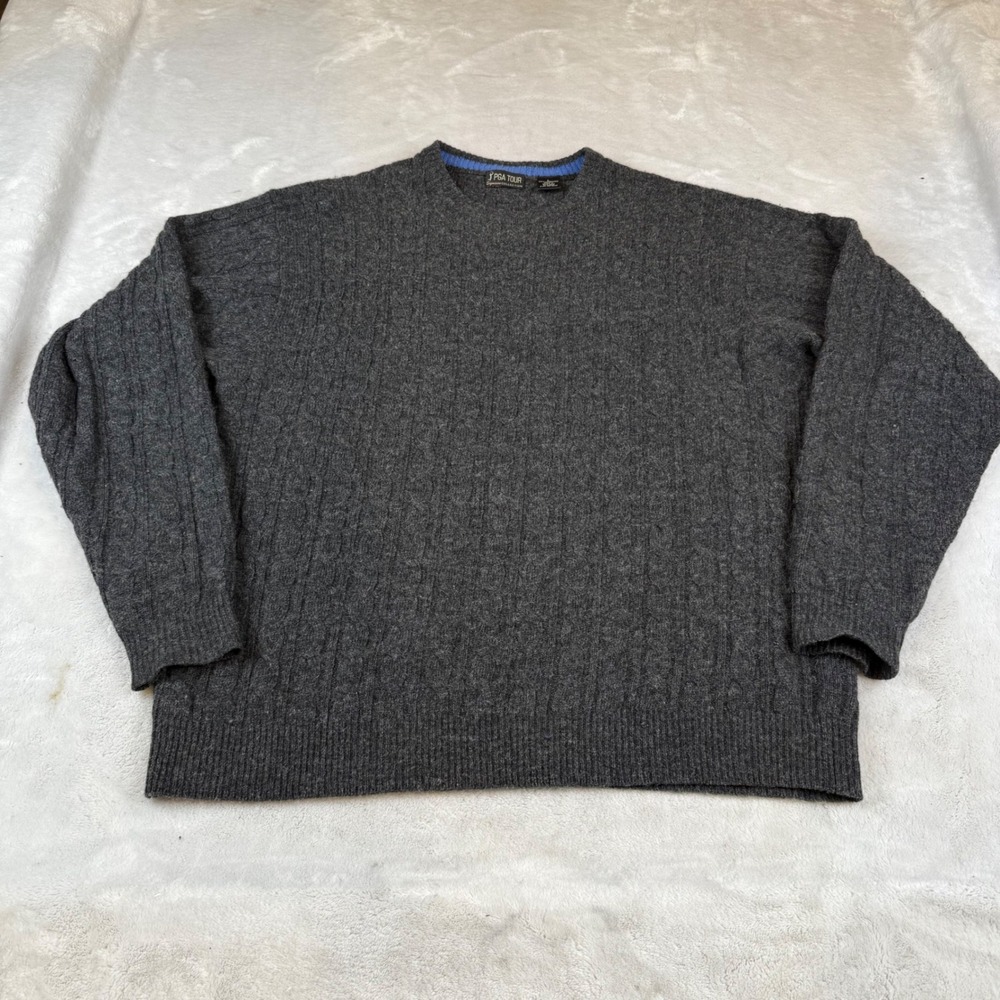 PGA Tour Signature Collection Mens Gray 100% Lambswool Cable Knit‎ Sweater Large